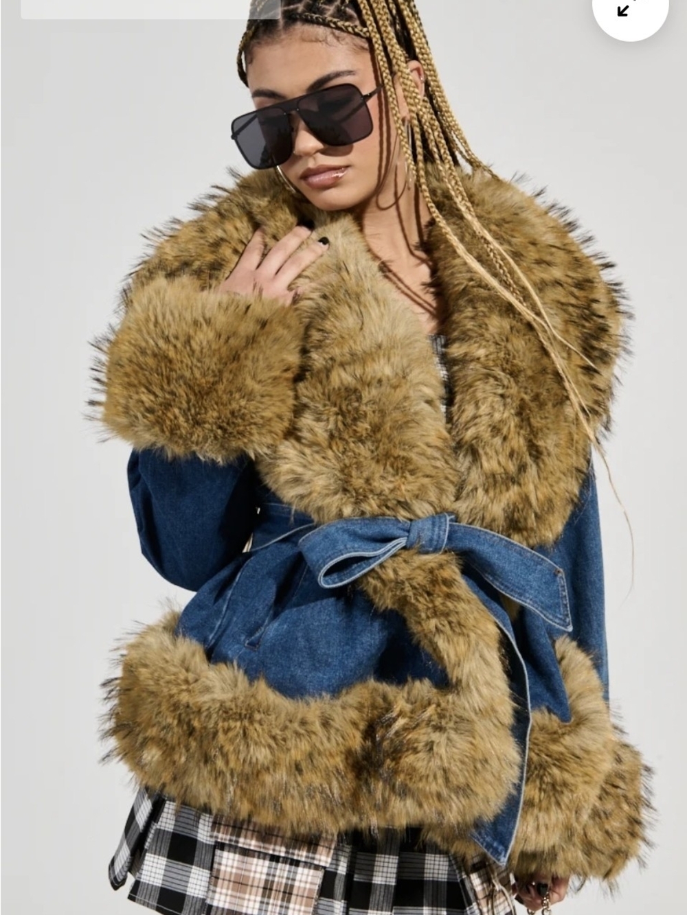 Denim Jacket with Faux Fur Trim - Tan Fur